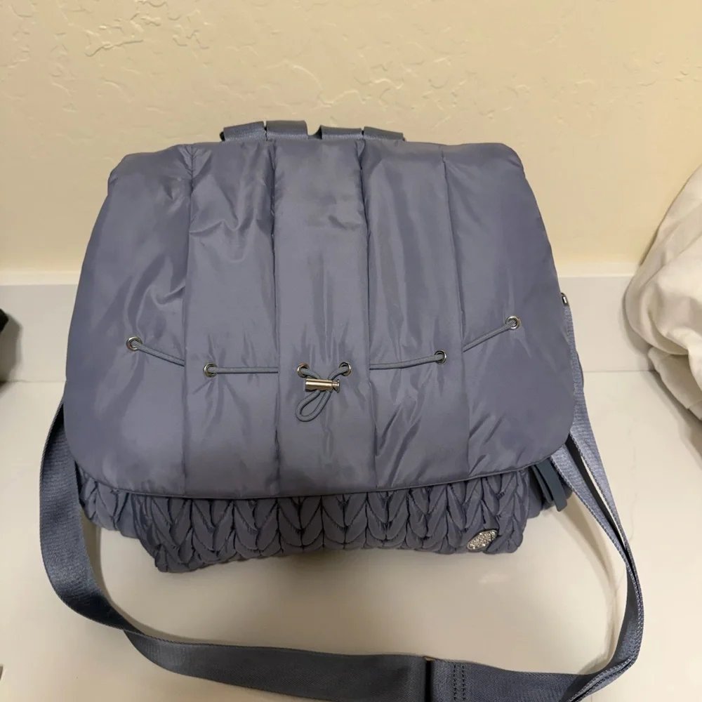 Happ brand diaper bag in a beautiful blue